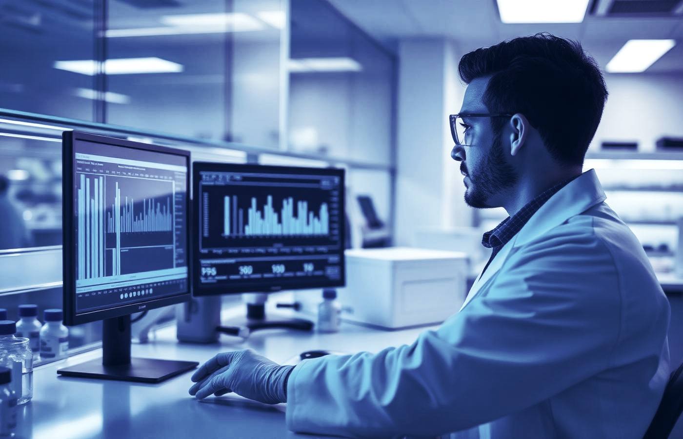 Laboratory analyst reviewing chromatography data